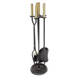 Minuteman International Set of 4 Neoclassic Fireplace Tool Set, 30 Inch Tall, Antique Brass and Black