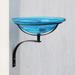 Achla Designs Reflective Crackle Glass Birdbath Bowl With Wall Mount Bracket, 12.5 Inch Diameter, Teal Blue
