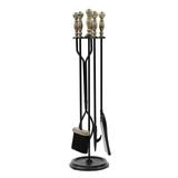 Minuteman International Sutton Set of 4 Fireplace Tools, 30 Inch Tall, Black and Antique Brass