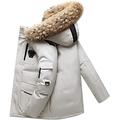 SKYWPOJU Winter Coat for Men,Men's Fur Lined Warm Thicken Parka Jacket with Removable Hood (Color : White, Size : S)