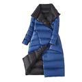 Winter Women Turtleneck White Duck Down Coat Double Breasted Warm Parkas Double Sided Down Long Jacket - Blue,XXXL