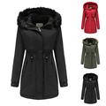 eiuEQIU Women's Winter Warm Jackets Medium Length Down Jackets Cotton Jacket Plus Size Hooded Jacket Warm Winter Jackets Women's Parka Waist Weather Protection Jacket Women Fashion Trench Coat Cardigan, Wine Red, L