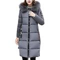 SKYWPOJU Down Jacket Women Long Winter Warm Zip Down Coats Casual Down with Hood Faux Fur Parka Elegant Slim Fit Jacket (Color : Gray, Size : 3XL)