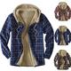 Mens Plaid Lumberjack Shirt,Autumn And Winter Lapel Pocket Hooded Padded Loose Top Jacket Leisure Padded Lined Cotton Shacket Warm Hooded Jacket in Checked (Purple-1, XL)
