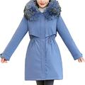 Down Jacket Women Cotton Lining Winter Parka Down Coat Ladies Parker Fashion Plus Velvet Thick Medium Long Hooded - Light-Blue,M(45-52.5kg)