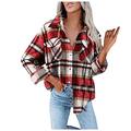 Checked Blouse Women's Checked Shirt Long Sleeve Button Flannel Shirt Casual Shirt Jacket Lumberjack Shirt Blouse Checked Shirt Jacket Coat Autumn Winter, red, M