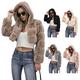 Rabbica Faux Fur Coat for Women Oversized Fluffy Short Jacket with Hood Shearling Short Winter Overcoat Elegant Long Sleeve Winter Furry Cropped Jacket Khaki