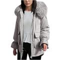 eiuEQIU Women's Winter Jacket with Fur Winter Parka Fur Hood Tailored Women's Softshell Jacket Parka Outdoor Jacket Warm Down Jackets Fur Collar Plus Velvet Warm Cotton Jacket, gray, L