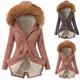 eiuEQIU Plush jacket women's parka coat fur collar winter coat with hood jacket transition jacket wind jacket winter warm lined plus velvet coats outdoor jacket softshell jackets functional jacket, pink, M