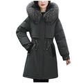 Women's Winter Jacket Short with Fur Hood Women's Long Warm Lined with Hood with Fur Winter Parka Coat Casual Large Size Cotton Jacket Zip Coat Long Jackets with Pocket, Army Green, XXL