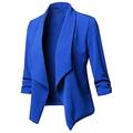 Xmiral Suit Cardigans Women Solid Color Turn Down Collar Long Sleeve Blazer Office Jackets Coat Plus Size V Neck Tunic for Wedding Work Business(Blue,L)