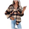 Checked Blouse Women's Checked Shirt Long Sleeve Button Flannel Shirt Casual Shirt Jacket Lumberjack Shirt Blouse Checked Shirt Jacket Coat Autumn Winter, orange, XL