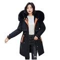 Women's Winter Jacket Short with Fur Hood Women's Long Warm Lined with Hood with Fur Winter Parka Coat Casual Large Size Cotton Jacket Zip Coat Long Jackets with Pocket, black, XXL