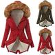 eiuEQIU Real Fur Winter Jacket Women's Coat Faux Fur Winter Coat Plush Jacket Warm Parka Lined Hooded Jacket with Pockets Women Hoodie Thick Cardigan Softshell Jacket Outdoor Jackets, red, L