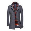 ZMK-720 Mens Pea Coat Men Winter Coat Slim Fit Thick Blends Men Long Trench Coat Grey Jacket Scarf Collar Warm Overcoat (Color : Grey1719, Size : 4XL)