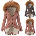 eiuEQIU Plush jacket women's parka coat fur collar winter coat with hood jacket transition jacket wind jacket winter warm lined plus velvet coats outdoor jacket softshell jackets functional jacket, gray, XXXL