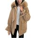 eiuEQIU Women's Winter Jacket with Fur Winter Parka Fur Hood Tailored Women's Softshell Jacket Parka Outdoor Jacket Warm Down Jackets Fur Collar Plus Velvet Warm Cotton Jacket, khaki, M