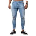 KKLLHSH Men Pencil Pants Skinny Stretchy Denim Pants Casual Outdoor Slim Ripped Jeans Solid Color Trousers-A_XXL