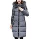 SKYWPOJU Down Jacket Women Long Winter Warm Zip Down Coats Casual Down with Hood Faux Fur Parka Elegant Slim Fit Jacket (Color : Gray, Size : L)