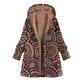 Hooded Coat for Women Winter Vintage Printed Hooded Plush Cardigan Jacket Plus Fleece Outwear (Red, S)