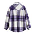 Checked Blouse Women's Flannel Shirt Long Sleeve Button Checked Shirt Casual Shirt Jacket Lumberjack Shirt Blouse Checked Shirt Jacket Coat Autumn Winter, Purple, Large