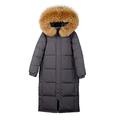 Large Real Raccoon Fur Collar Women Winter 90% Duck Down Jacket Female Loose Thick Long Feather Coat Plus Size - gray jacket1,XXXL