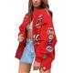 Women's Long Sleeve Baseball Jackets Letter Print Color Block Zip Up Oversized Retro Jacket Hip-hop Uniform Outerwear (Red, L)