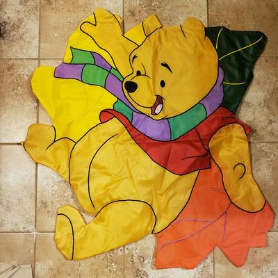 Disney Accents | Disney Winnie The Pooh Large House Garden Nylon Flag Autumn Fall Leaves 33 X 40" | Color: Gold/Purple | Size: Os