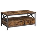 VASAGLE Coffee Table, Living Room Table, with 2 Drawers and Open Storage Shelf, X Shaped Steel Frame, 100 x 55 x 45 cm, Industrial Style, Rustic Brown and Black LCT201B01