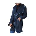 Women's Solid Jacket Open Front Cardigan,Long Lightweight Faux Shearling Outwear,Long Sleeve Velvet Coat with Pockets for Winter (Color : Blue, Size : L)