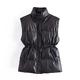 SJKU Women Winter Short Vest,Windbreaker Thick Warm Down Coat Gilets Sleeveless Jacket,PU Warm Cotton Lint Vest,Black,XS