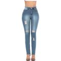 Huntrly Ladies Jeans Summer Washed Blue Commuter Personality Ripped Denim Trousers Everyday Casual Temperament Jeans XL