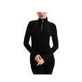 Long Sleeve Turleneck Tops for Women's,Solid Thicken Active Shirts Base Layer 3/4 Zipper,Lightweight Pullover (Color : Black, Size : XL)