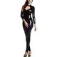 ZLZNX Sexy Women's Latex Catsuit Clothing PVC Shiny Catsuit Faux Leather Open Crotch Jumpsuit Wet Look Club Clothing,Black,M