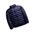 Hdmong Men’S Puffer Jacket, Light Weight Warm Packable Quilted Padded for Spring, Autumn, Winter Short Blue B Without Cap 5XL
