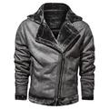 OttoBen Mens Suede Coat Fur Collar Winter Thick Fleece Lined Windproof Motorcycle Zip-up Casual Biker Leather Jackets Grey 4XL