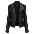 Yvelands Women's Leather Jackets, Faux Motorcycle Plus Size Moto Biker Coat Short Lightweight Vegan Pleather Crop Coat Black