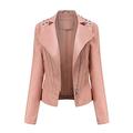 Yvelands Women's Leather Jackets, Faux Motorcycle Plus Size Moto Biker Coat Short Lightweight Vegan Pleather Crop Coat Pink