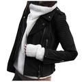 Yvelands Women's Faux Suede Jacket Long Sleeve Zipper Short Moto Biker Outwear Coat Faux Leather Retro Rivet Jackets Black