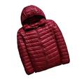 Black Featherweight Men's Down Jacket,Outdoor Lightweight Winter Coat,Easy Care,Packaway Bag,Camping,Travelling & Hiking Short Red with Hood 4XL