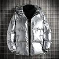 Shiny Hooded Reflective Down Jacket Cotton Jacket Mens Sweatshirt Hoodie Sweater Sale Windproof Outerwear Clothing for Daily Outdoor Wear White