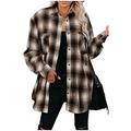 Womens Casual Lapel Button Down Shacket Jacket Casual Long Plaid Shirts Boyfriend Blouses Tops with Pockets (Brown,Medium,Alpha,UK,Adult,Female,M,Regular,Regular)