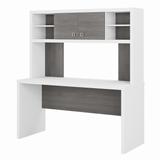 Office by kathy ireland® Echo 60W Credenza Desk with Hutch in Pure White and Modern Gray - Bush Business Furniture ECH030WHMG