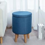 Corrigan Studio® Round Storage Ottoman, 13’’ Small Storage Ottoman w/ Wooden Legs, Blue Storage Ottoman For Living Room | Wayfair