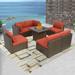 Kinbor 7-piece Patio Furniture Sectional Sofa Set w/ Fire Pit Table, Wicker Rattan Outdoor Patio Furniture Sets Propane Fire Pit