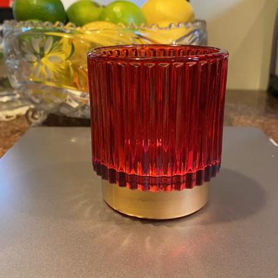 Anthropologie Accents | 1day Salered Ribbed Glass Candle Holder | Color: Gold/Red | Size: 3.25 X 2.55