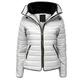 Fashion Padded Womens Quilted Jacket Bubble Women Coat Warm Thick Collar Women's Parkas Hooded Jacket Coat Winter Coat (White, L)