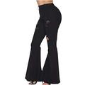 Denim Trousers Slim Ladies Pants Solid Tight Fashion Colour Flared Women Pants (Black, L)