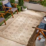 Booterstown 9'2" x 12' Outdoor Farmhouse Moroccan Mocha/Dark Brown/Off White/Multi Brown/Dark Gray/Off White/Tan/Taupe Outdoor Area Rug - Hauteloom