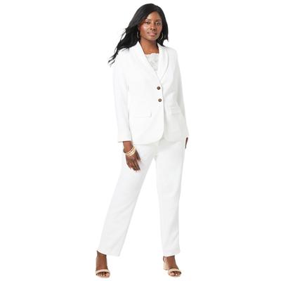 Plus Size Women's 2-Piece Stretch Crepe Single-Breasted Pantsuit by Jessica London in White (Size 14 W) Set